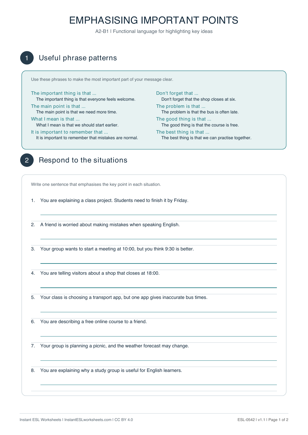 Page 1 of Emphasising Important Points - Functional Language