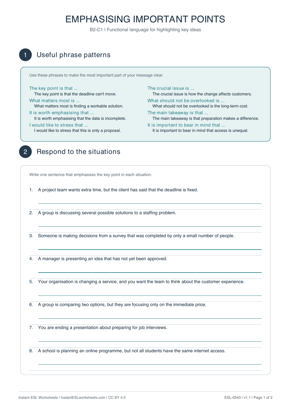 Page 1 of Emphasising Important Points - Functional Language