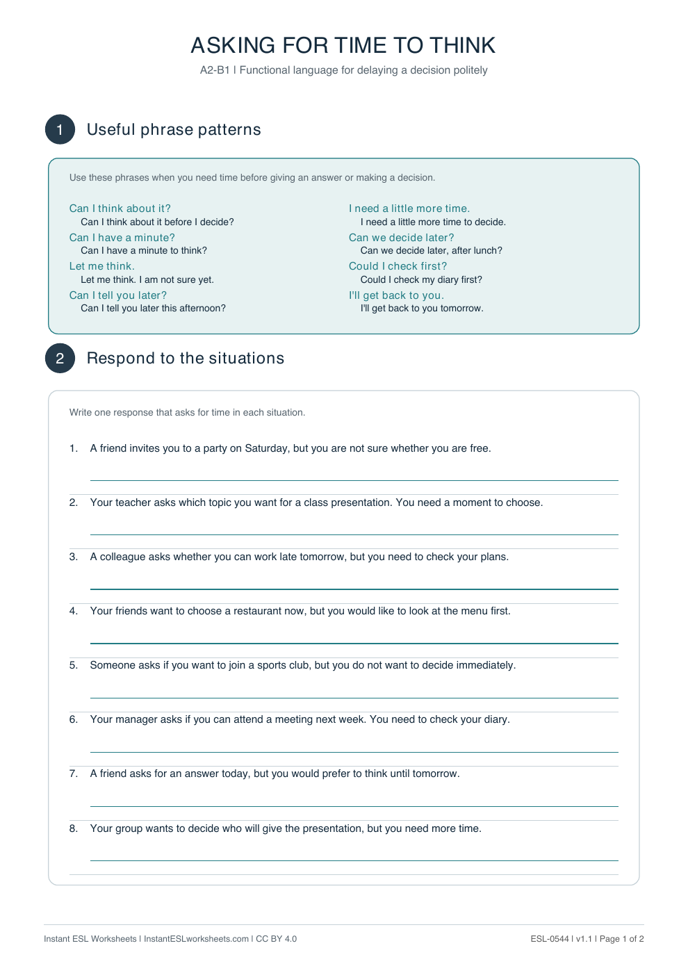 Page 1 of Asking for Time to Think - Functional Language