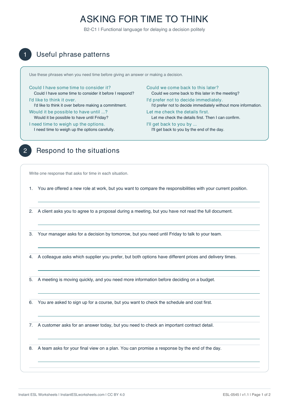 Page 1 of Asking for Time to Think - Functional Language