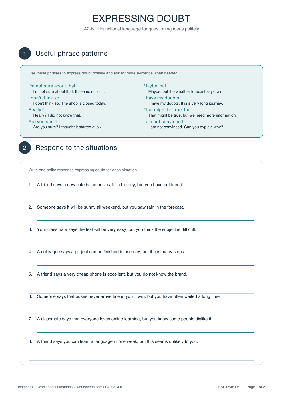 Page 1 of Expressing Doubt - Functional Language