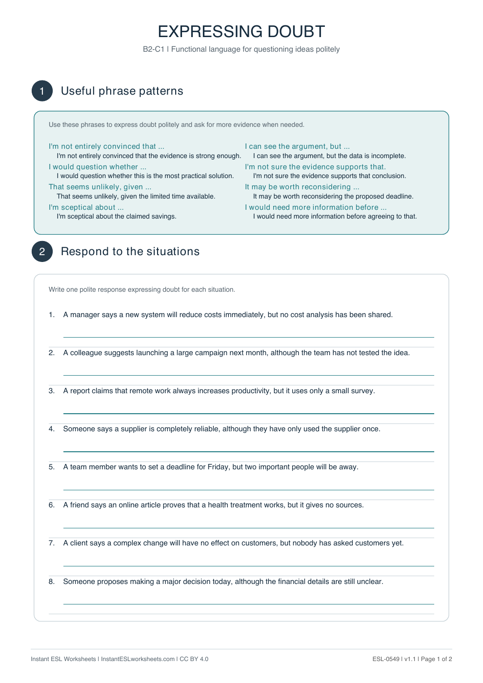 Page 1 of Expressing Doubt - Functional Language