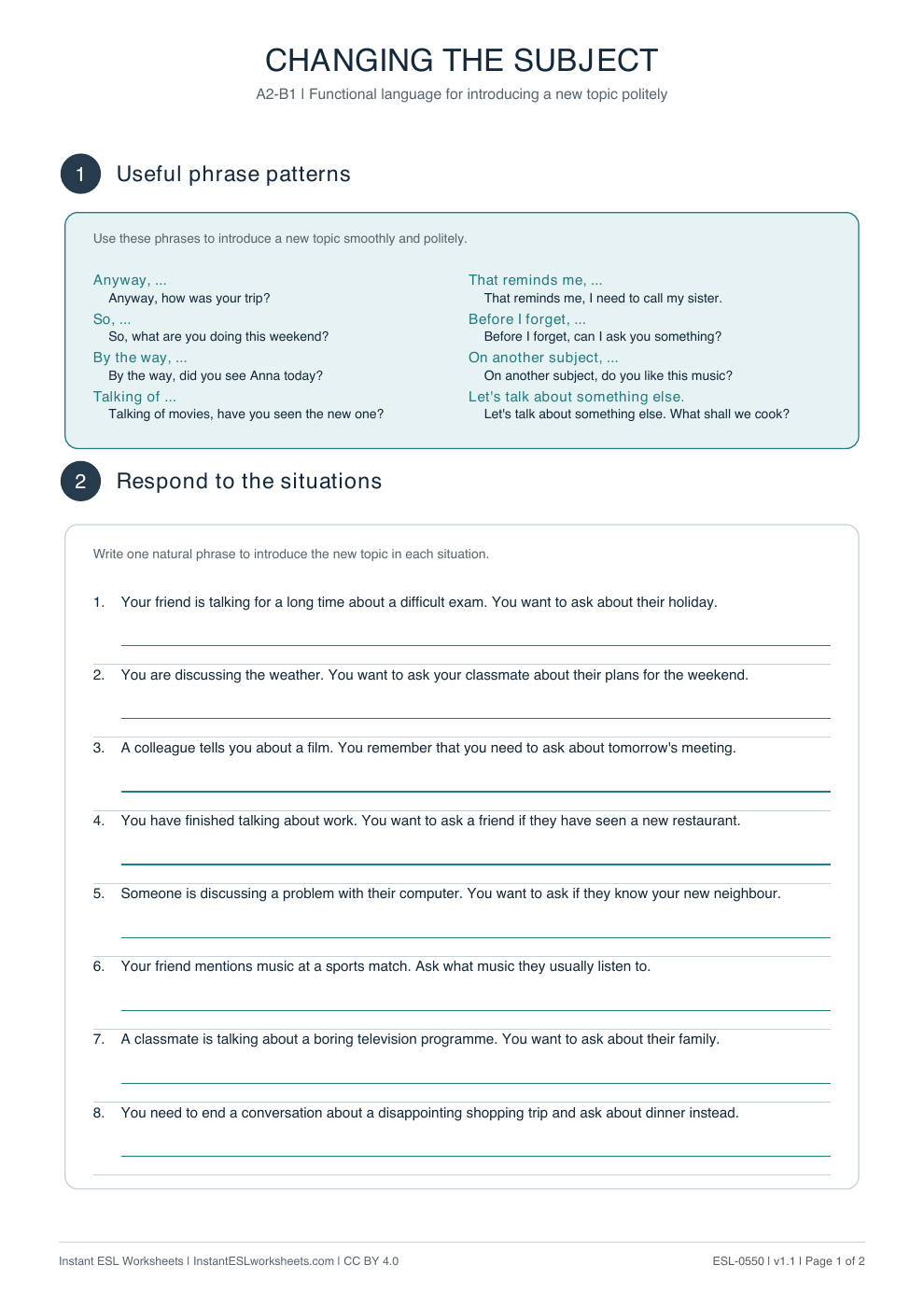 Page 1 of Changing the Subject - Functional Language