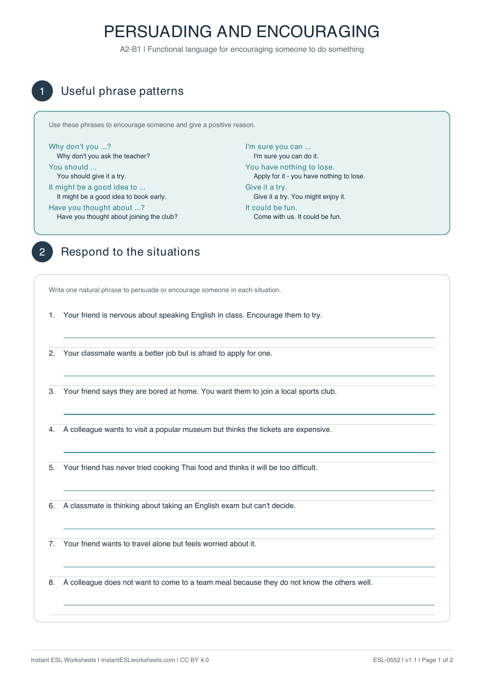 Page 1 of Persuading and Encouraging - Functional Language