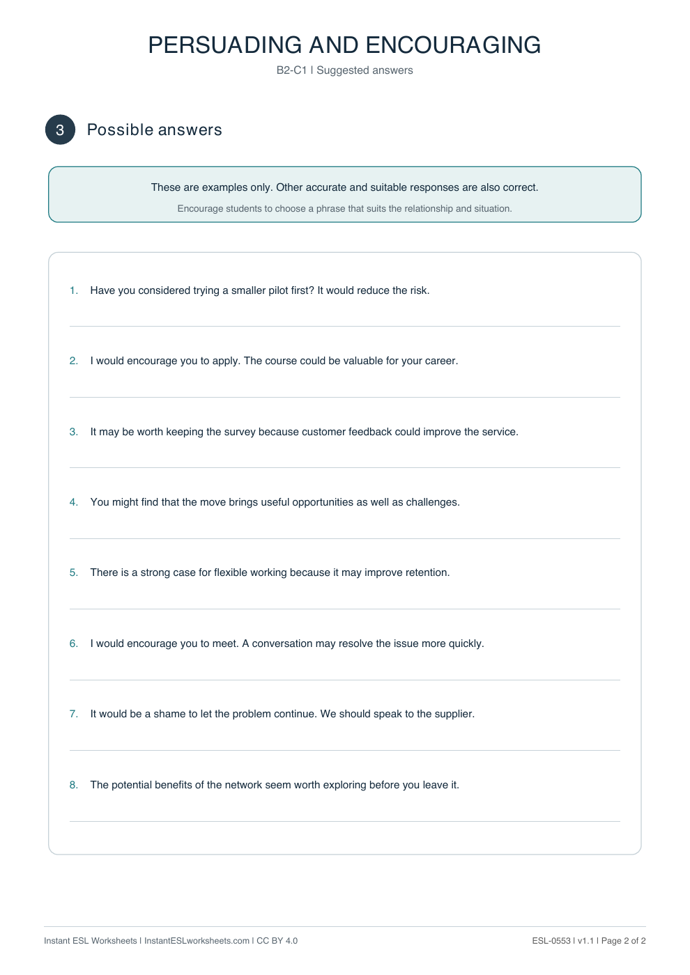Page 2 of Persuading and Encouraging - Functional Language - answer key