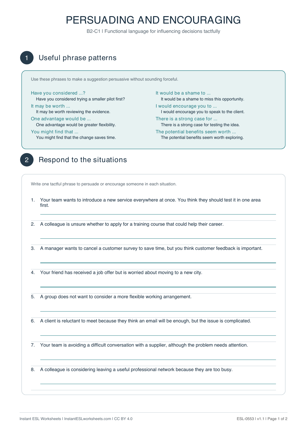 Page 1 of Persuading and Encouraging - Functional Language