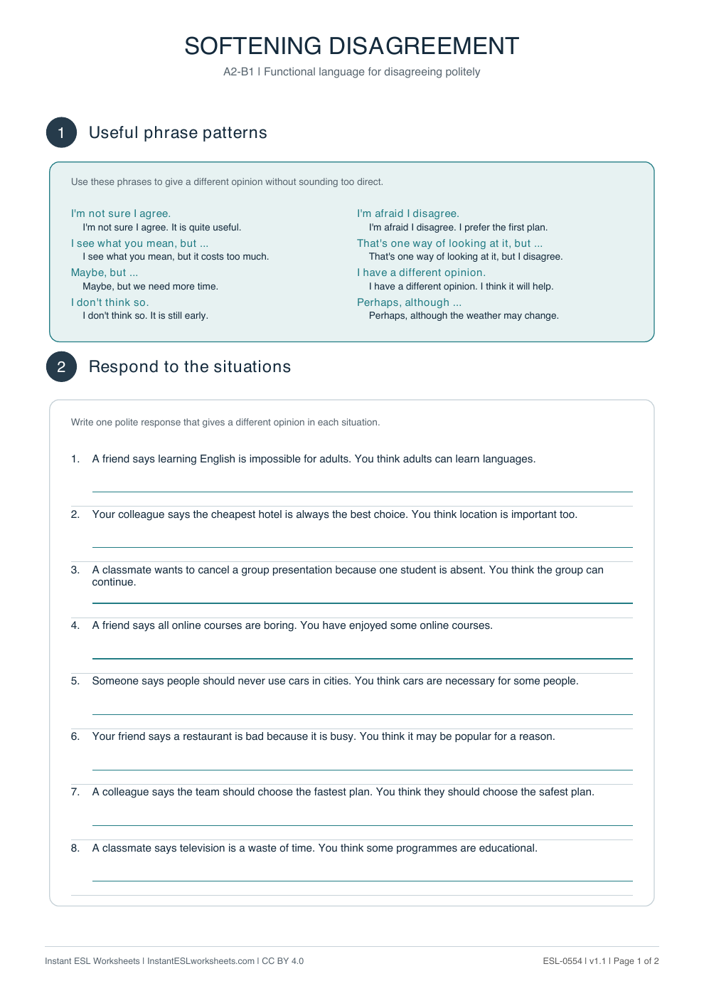 Page 1 of Softening Disagreement - Functional Language