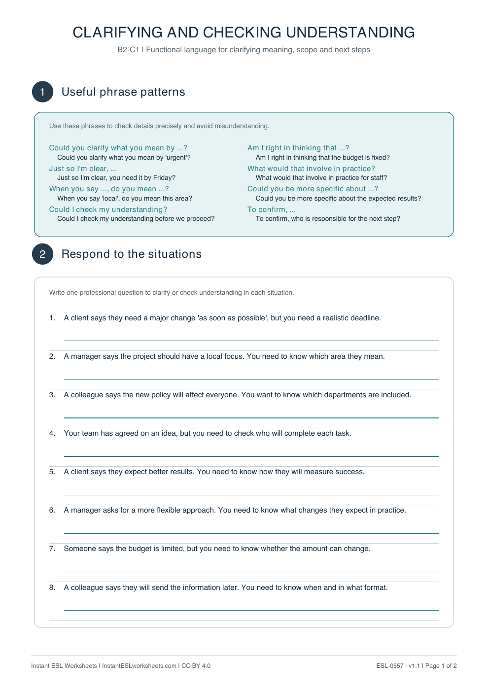 Page 1 of Clarifying and Checking Understanding - Functional Language