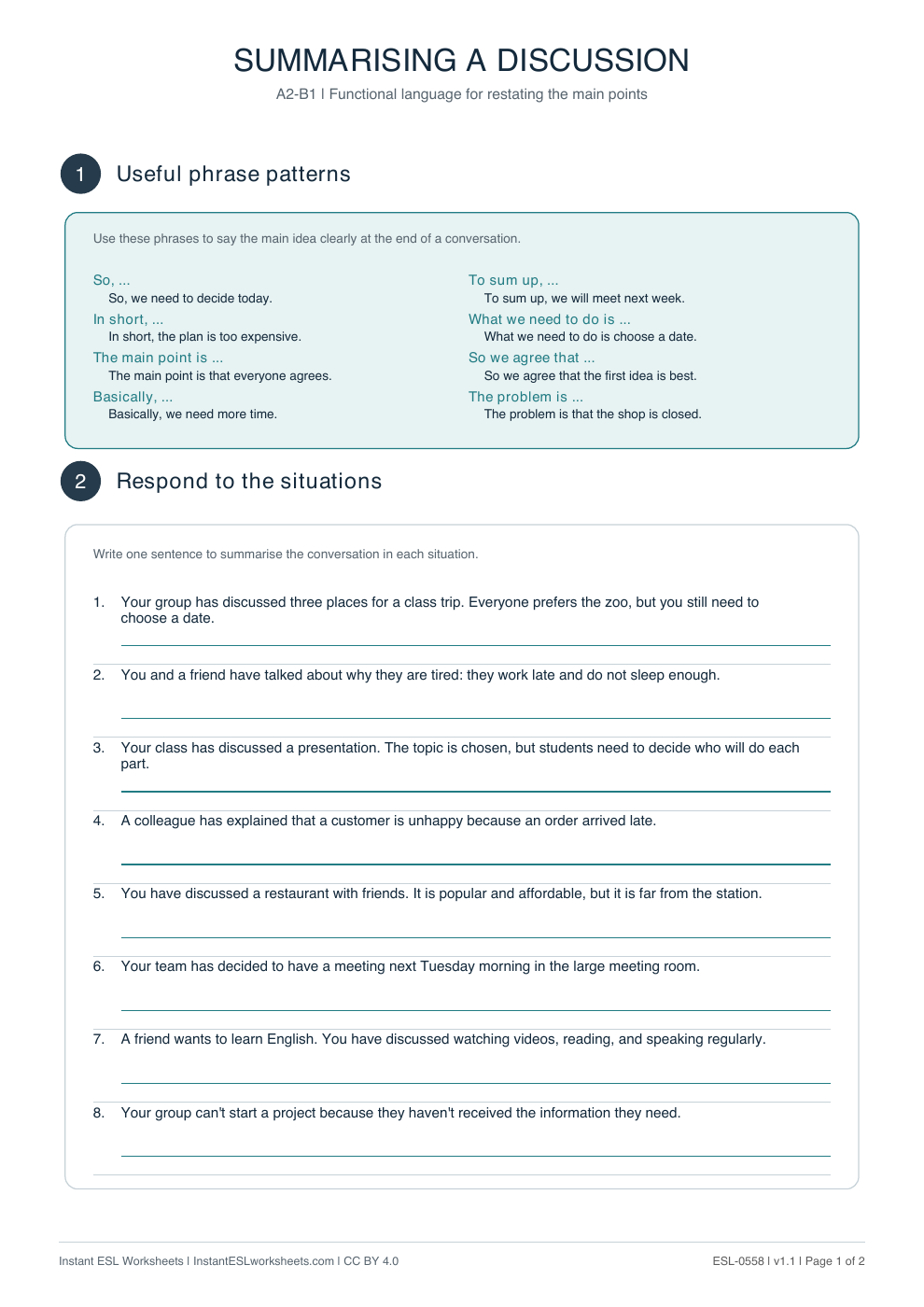 Page 1 of Summarising a Discussion - Functional Language