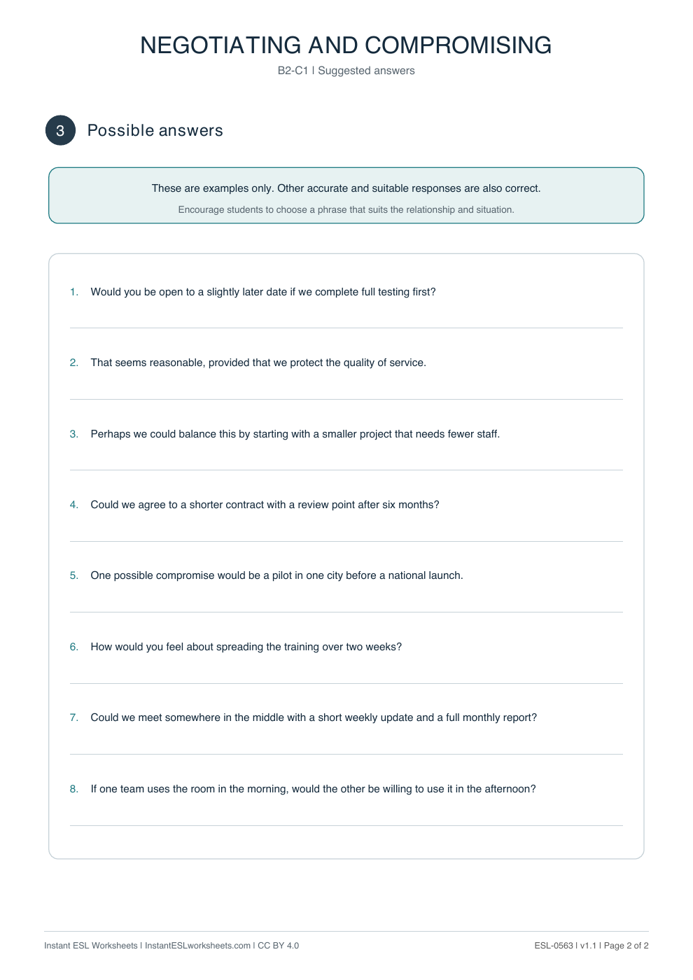 Page 2 of Negotiating and Compromising - Functional Language - answer key
