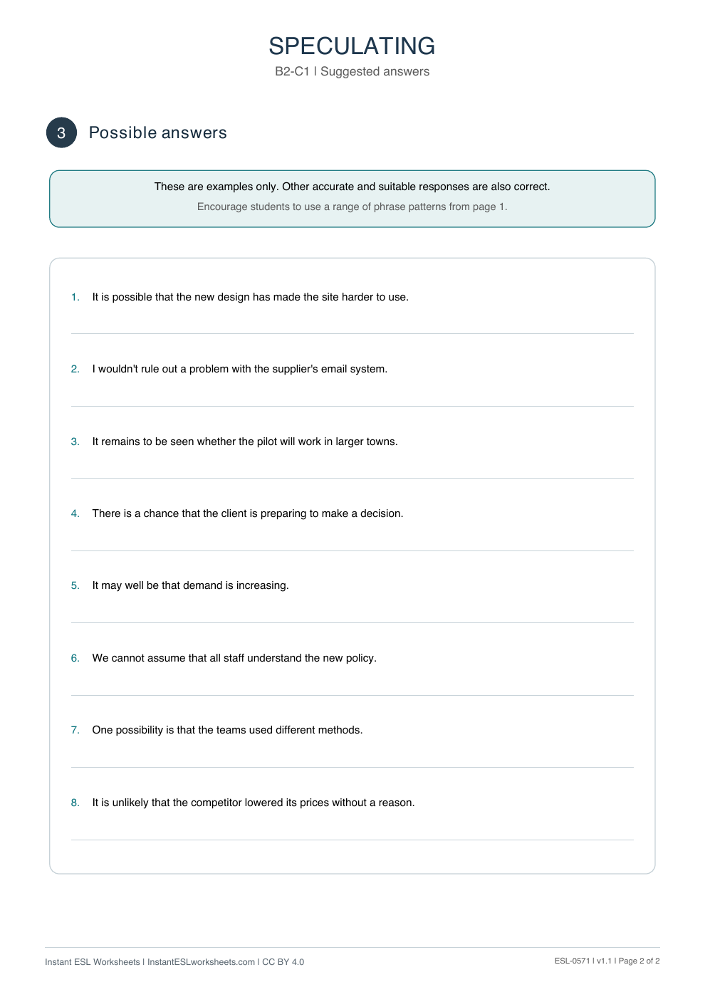 Page 2 of Speculating - Functional Language - answer key
