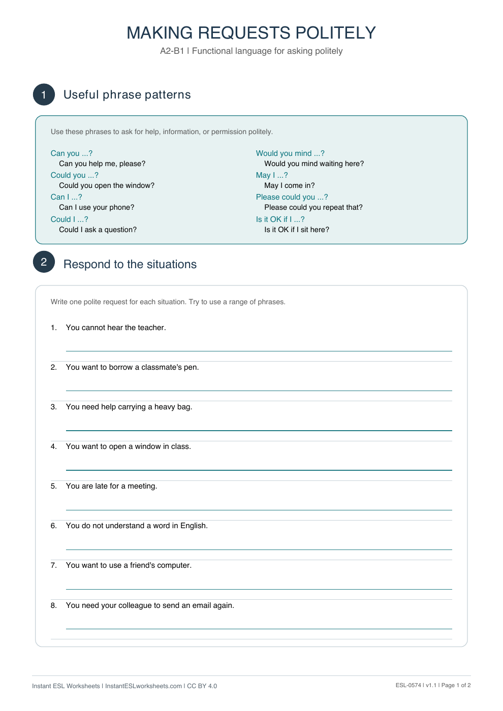 Page 1 of Making Requests Politely - Functional Language