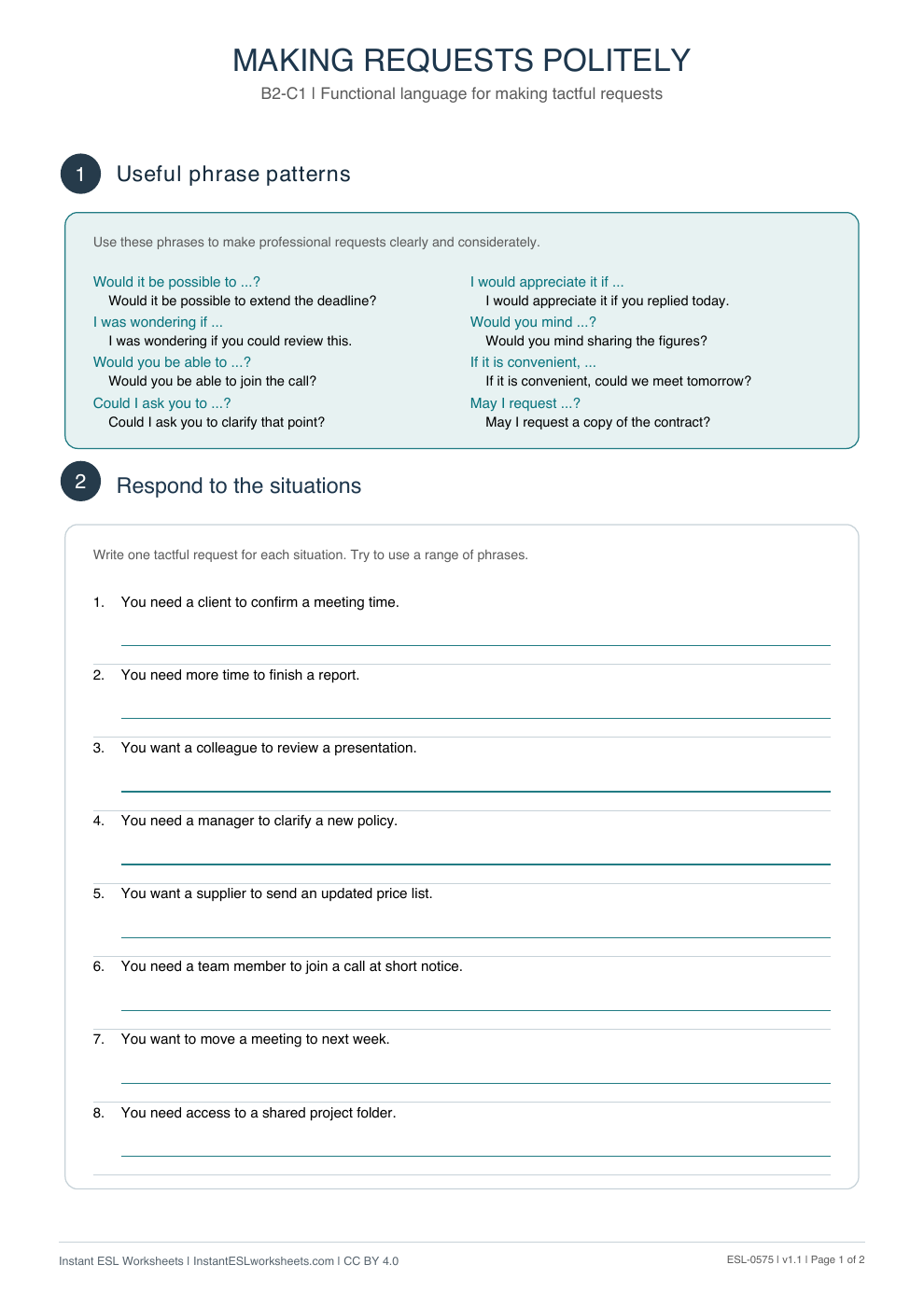 Page 1 of Making Requests Politely - Functional Language