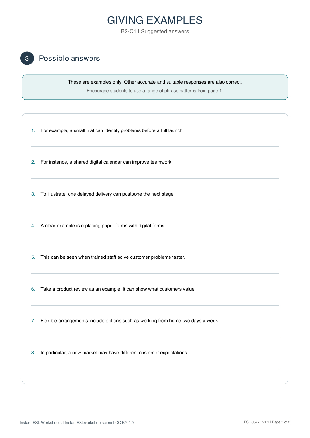 Page 2 of Giving Examples - Functional Language - answer key