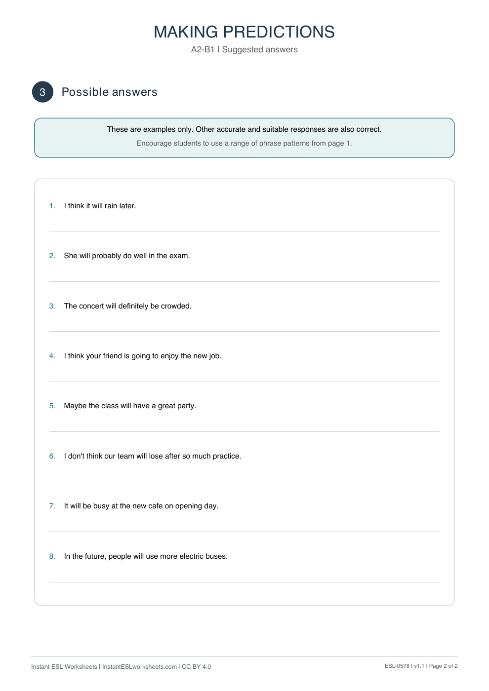 Page 2 of Making Predictions - Functional Language - answer key