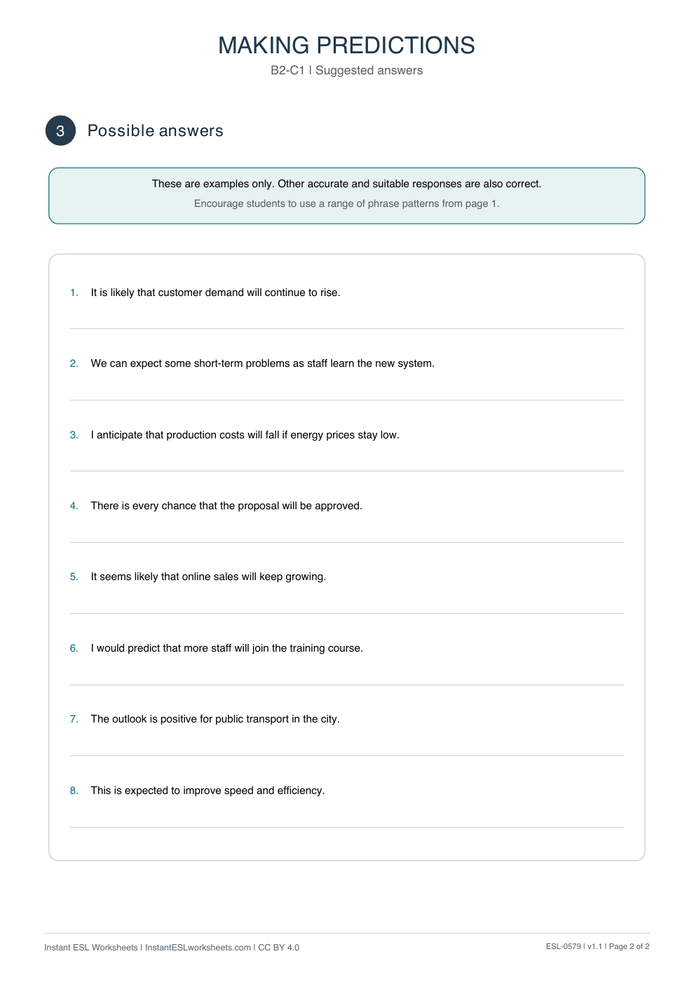 Page 2 of Making Predictions - Functional Language - answer key
