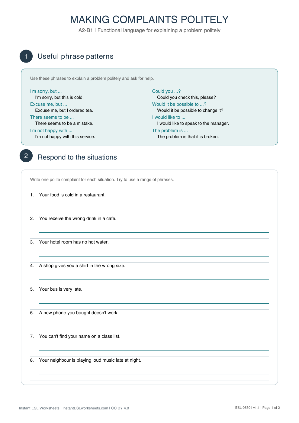 Page 1 of Making Complaints Politely - Functional Language