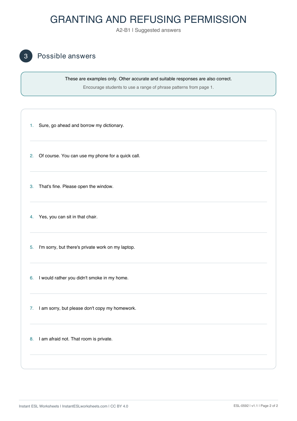 Page 2 of Granting and Refusing Permission - Functional Language - answer key
