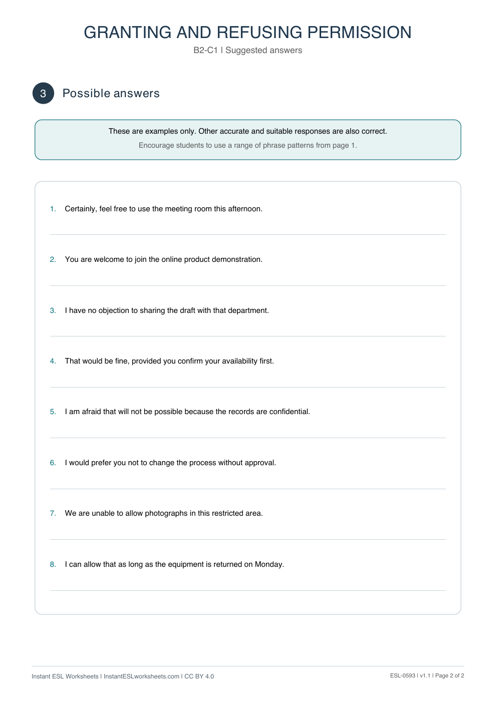 Page 2 of Granting and Refusing Permission - Functional Language - answer key