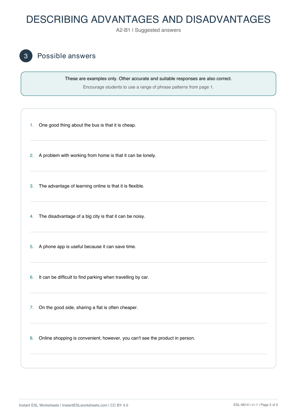 Page 2 of Describing Advantages and Disadvantages - Functional Language - answer key