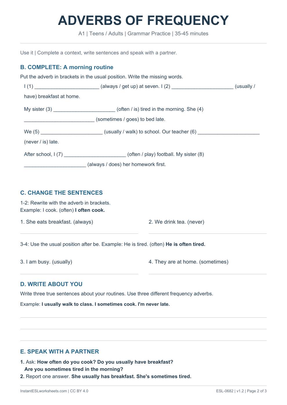 Page 2 of Adverbs of Frequency - Grammar Practice