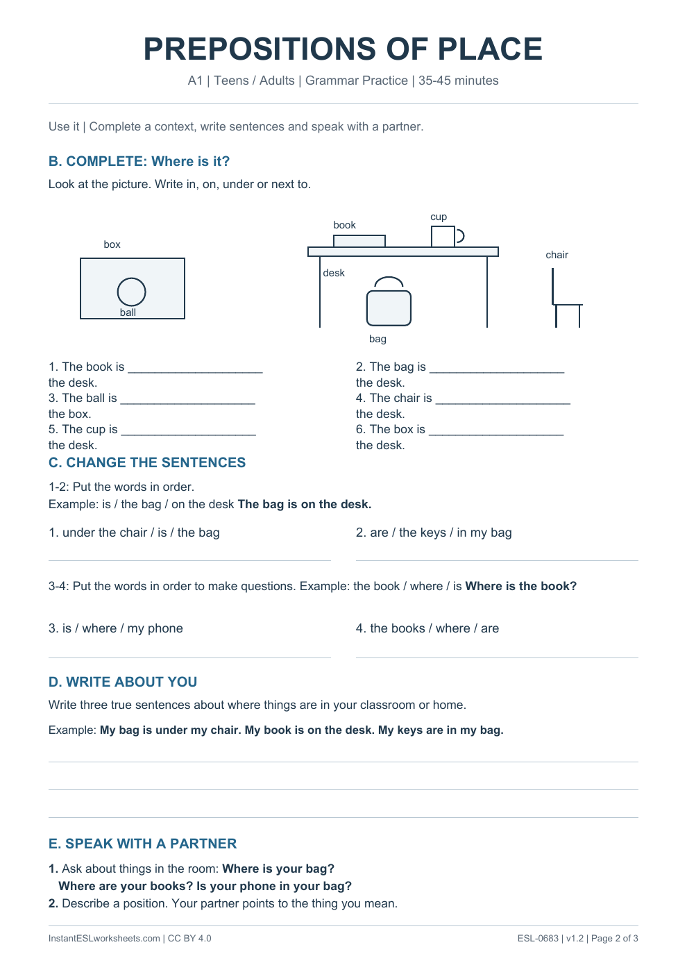 Page 2 of Prepositions of Place - Grammar Practice
