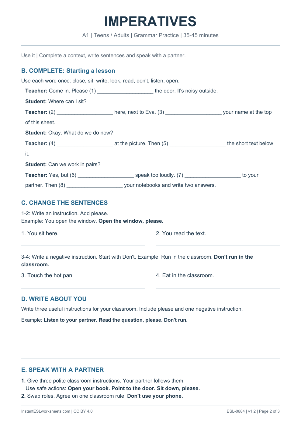 Page 2 of Imperatives - Grammar Practice