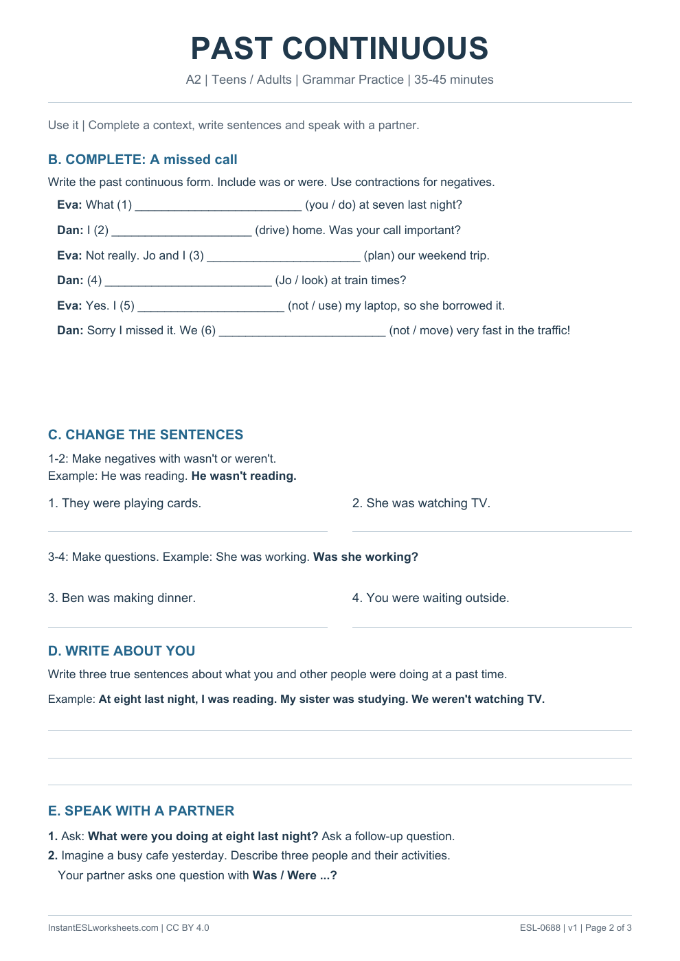 Page 2 of Past Continuous - Grammar Practice