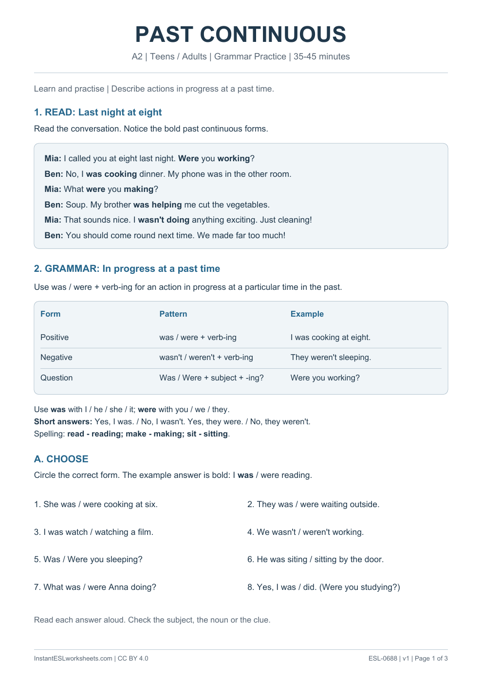 Page 1 of Past Continuous - Grammar Practice