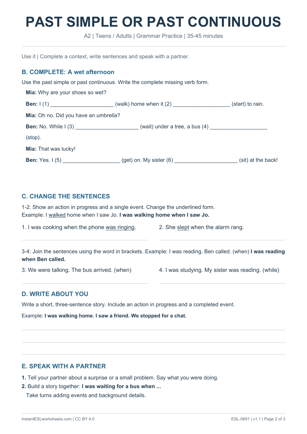 Page 2 of Past Simple or Past Continuous - Grammar Practice