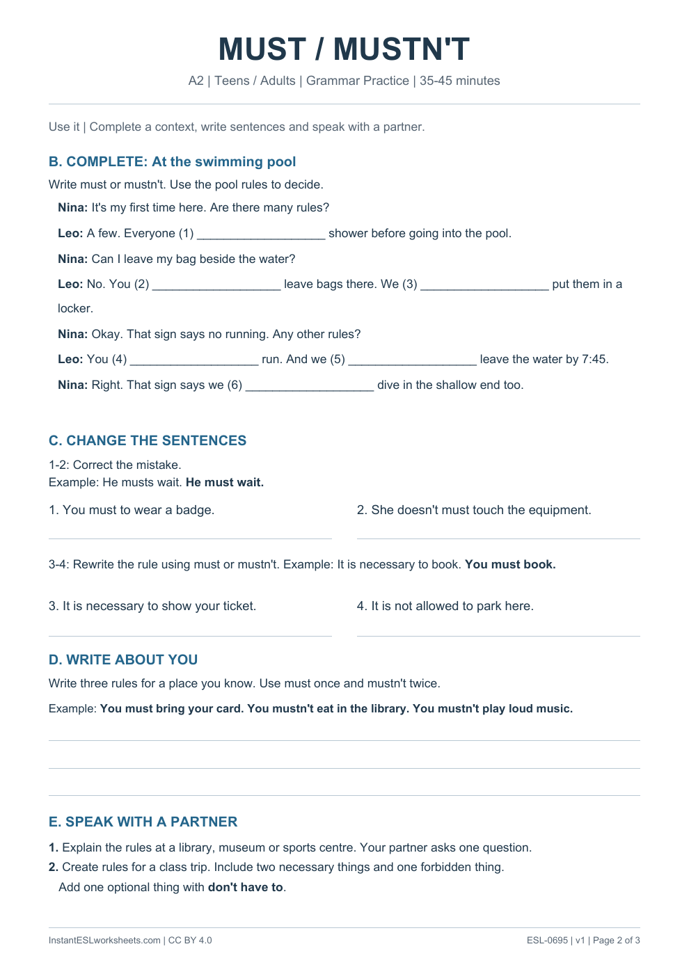 Page 2 of Must / Mustn't - Grammar Practice