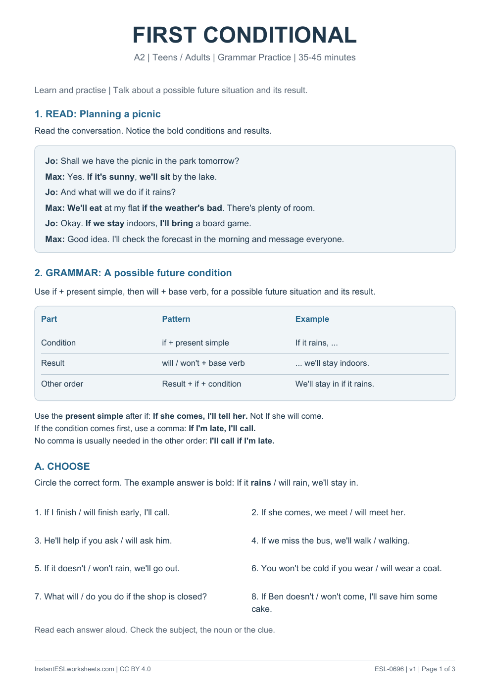 Page 1 of First Conditional - Grammar Practice