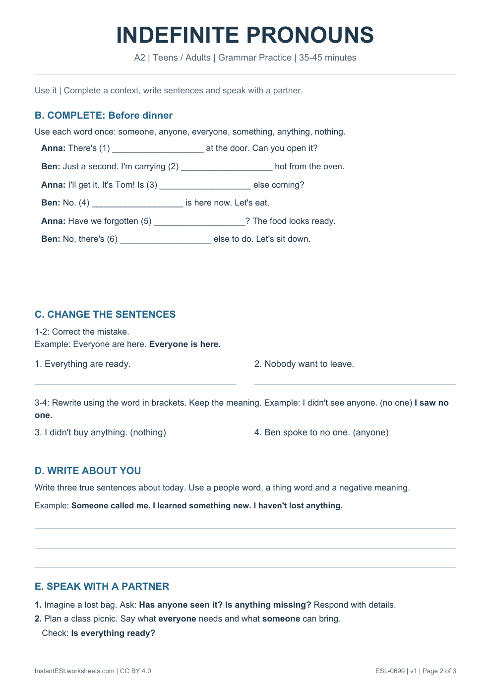 Page 2 of Indefinite Pronouns - Grammar Practice