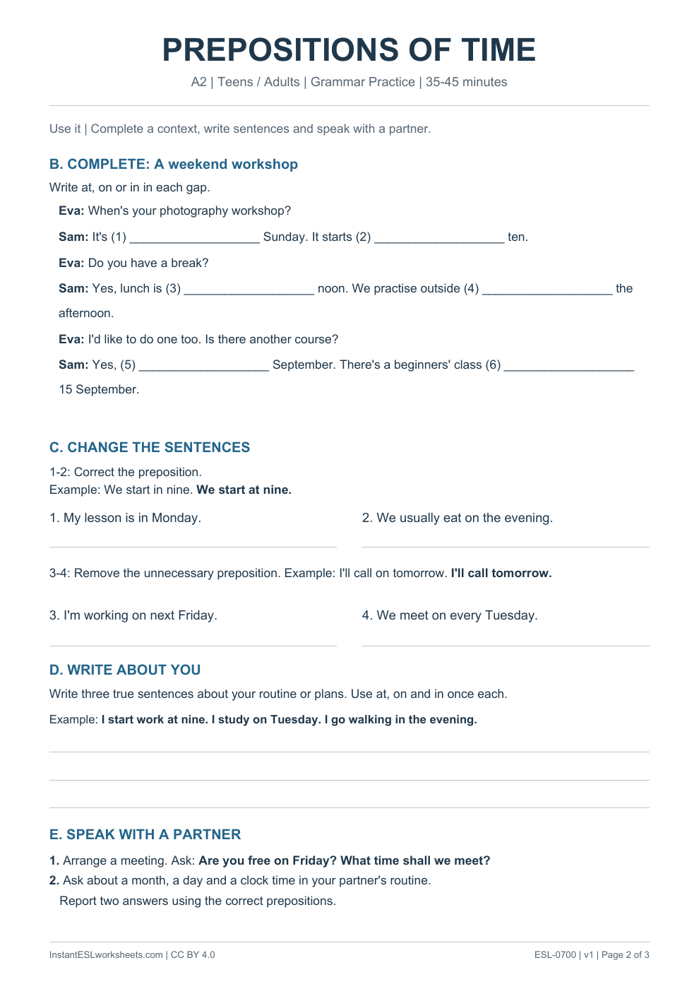 Page 2 of Prepositions of Time - Grammar Practice