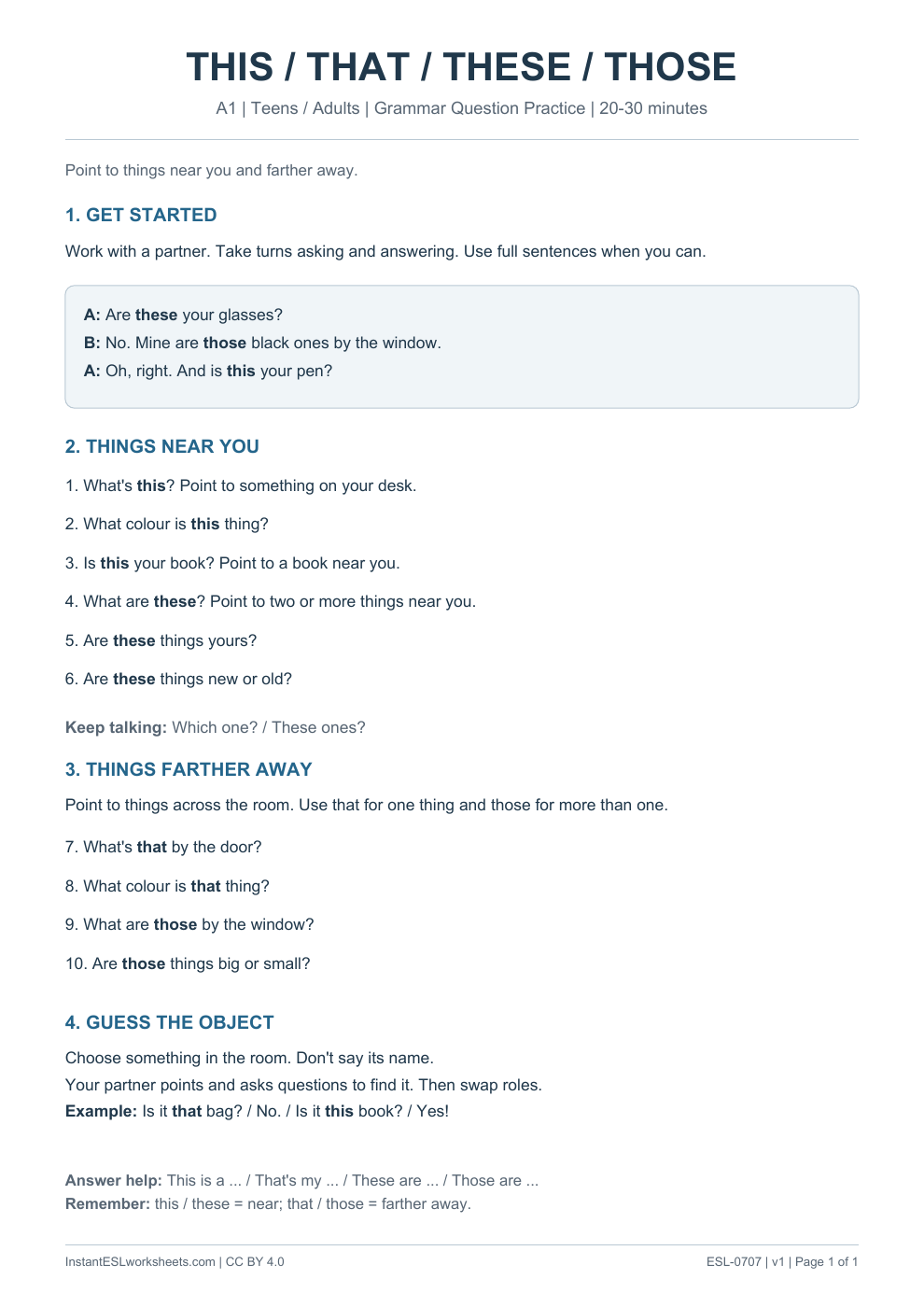Page 1 of This That These Those - Grammar Question Practice