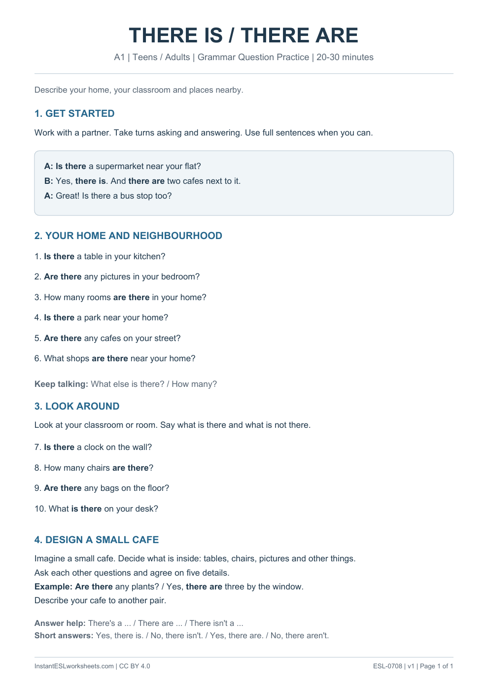 Page 1 of There Is There Are - Grammar Question Practice