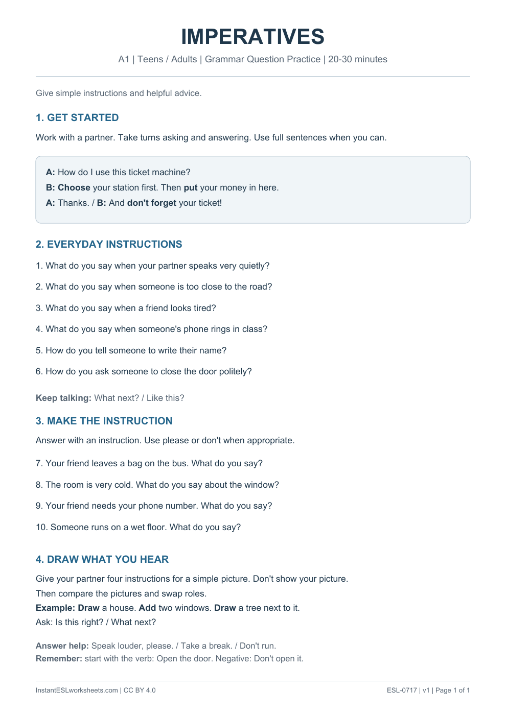 Page 1 of Imperatives - Grammar Question Practice