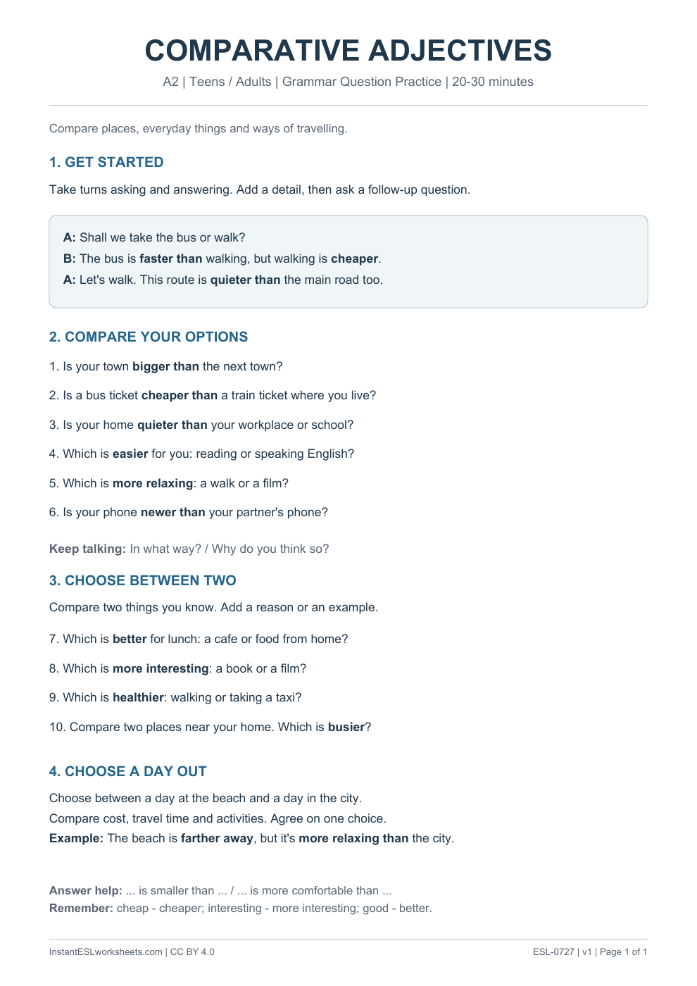 Page 1 of Comparative Adjectives - Grammar Question Practice