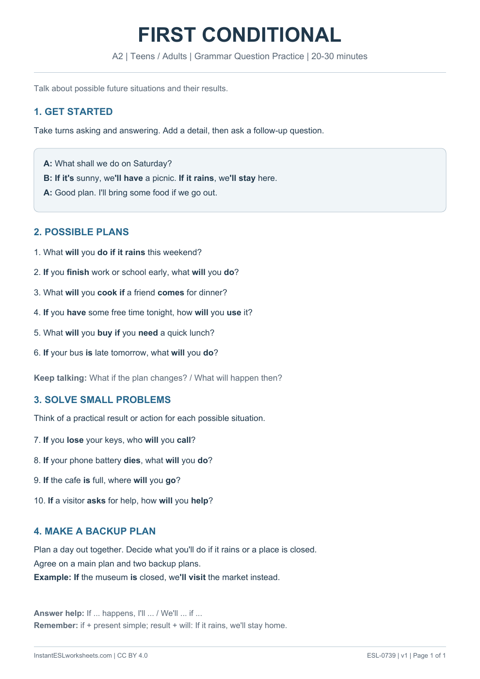 Page 1 of First Conditional - Grammar Question Practice
