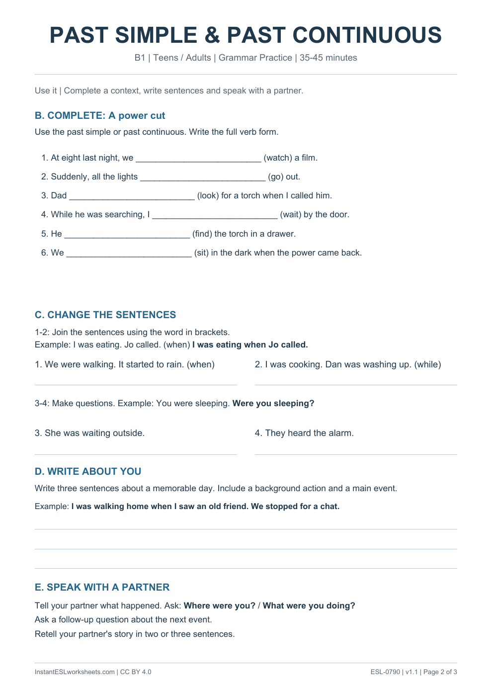 Page 2 of Past Simple and Past Continuous - Grammar Practice
