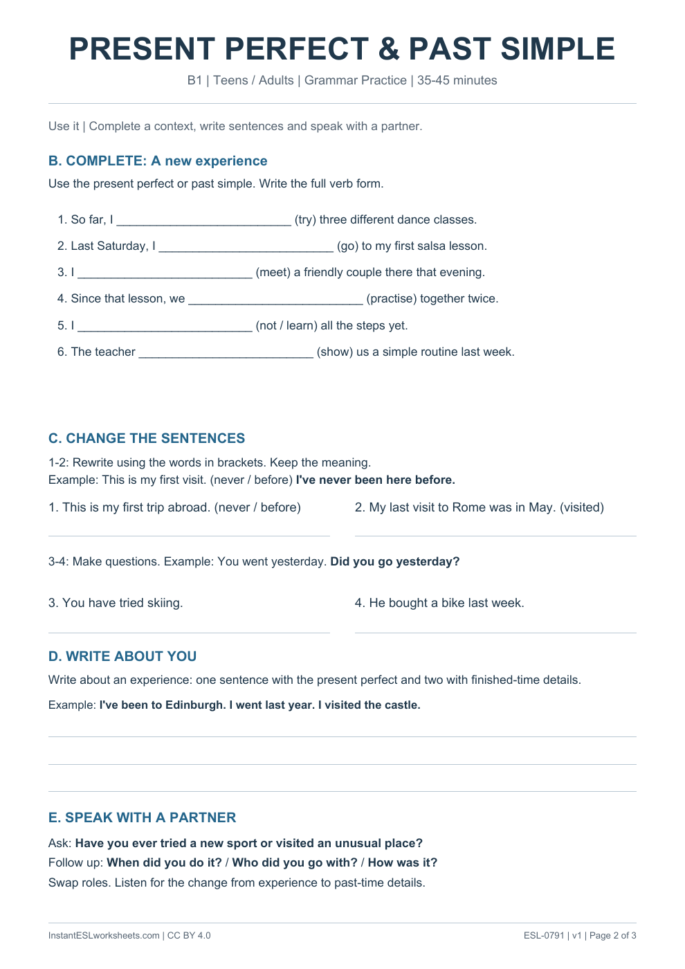 Page 2 of Present Perfect and Past Simple - Grammar Practice