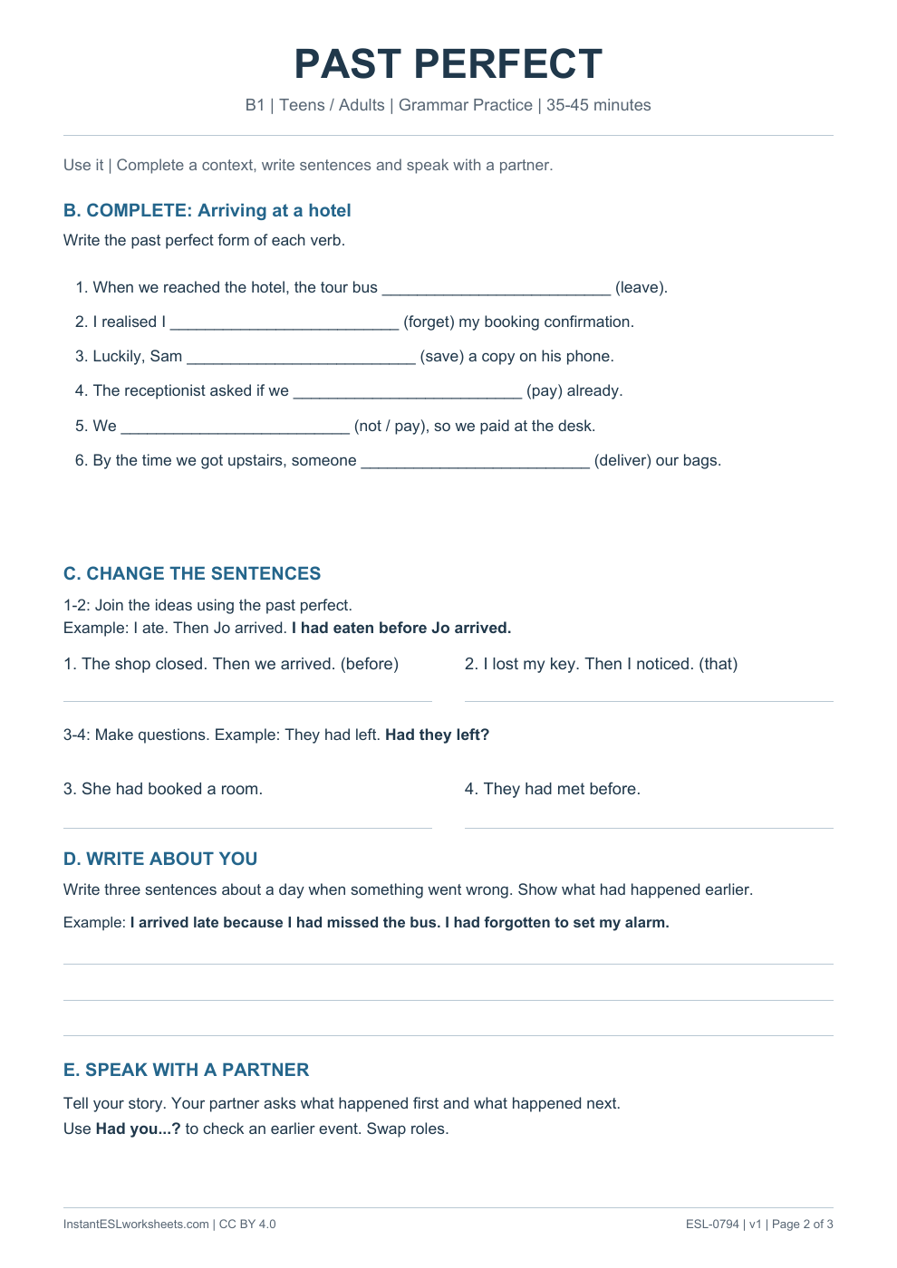 Page 2 of Past Perfect - Grammar Practice