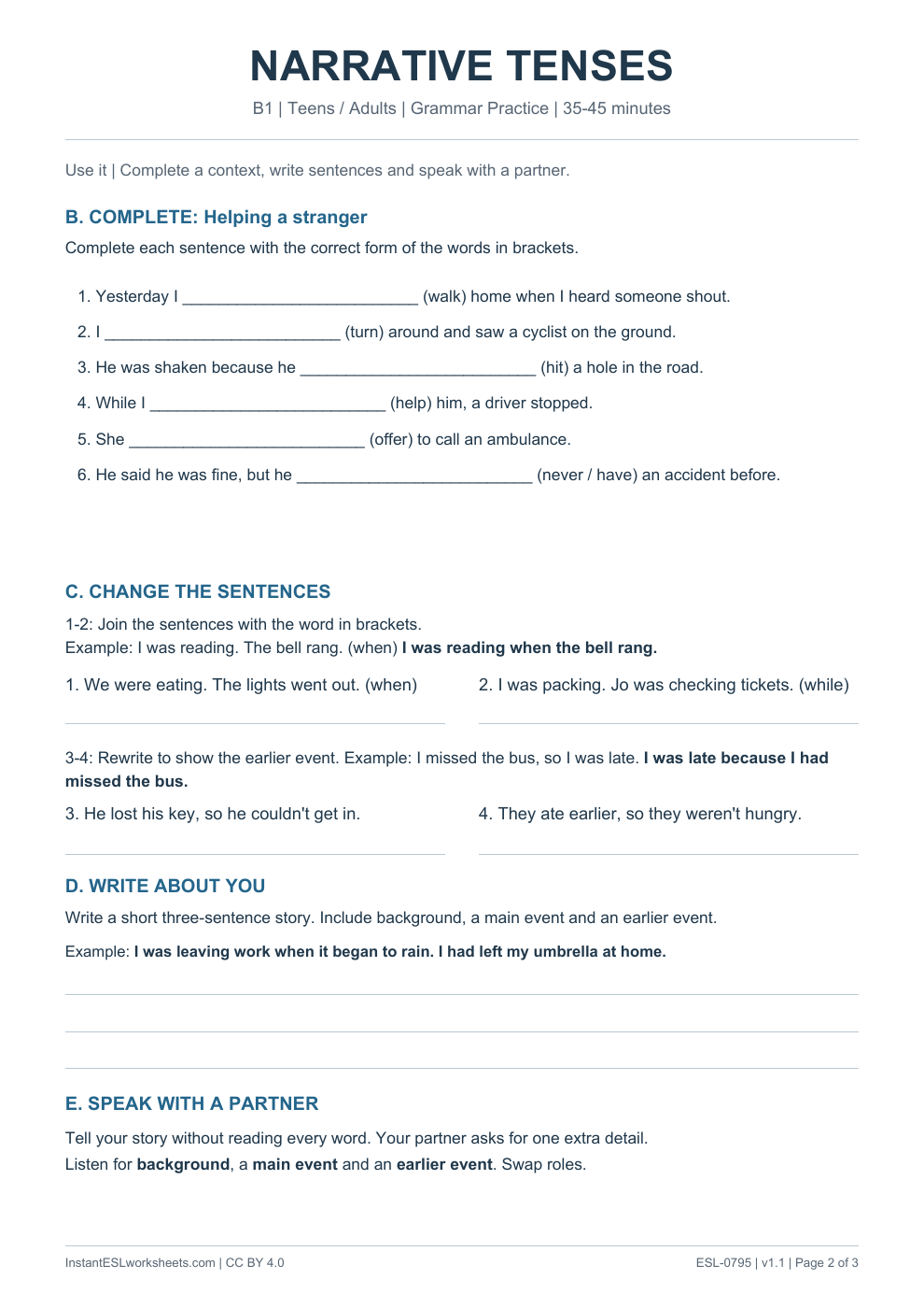 Page 2 of Narrative Tenses - Grammar Practice