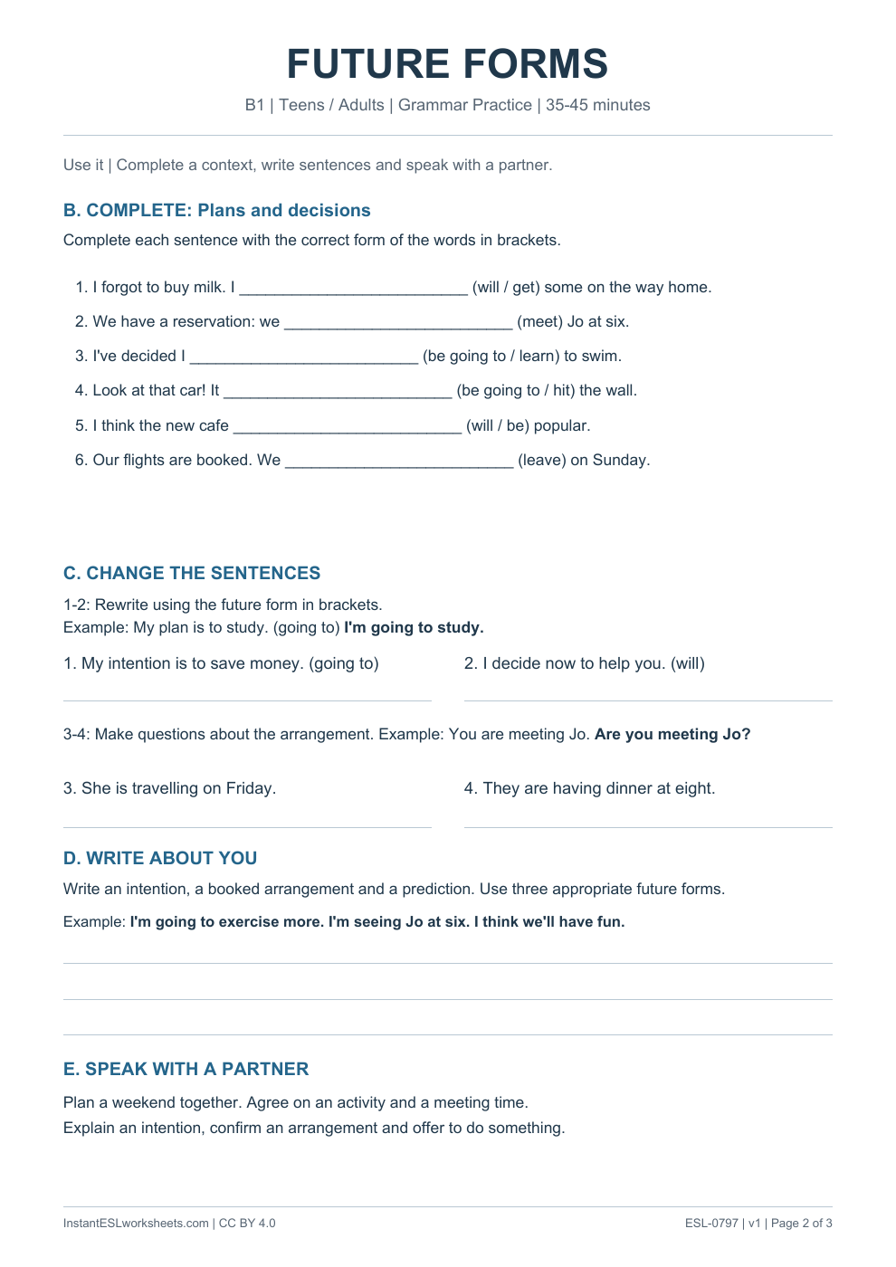 Page 2 of Future Forms - Grammar Practice