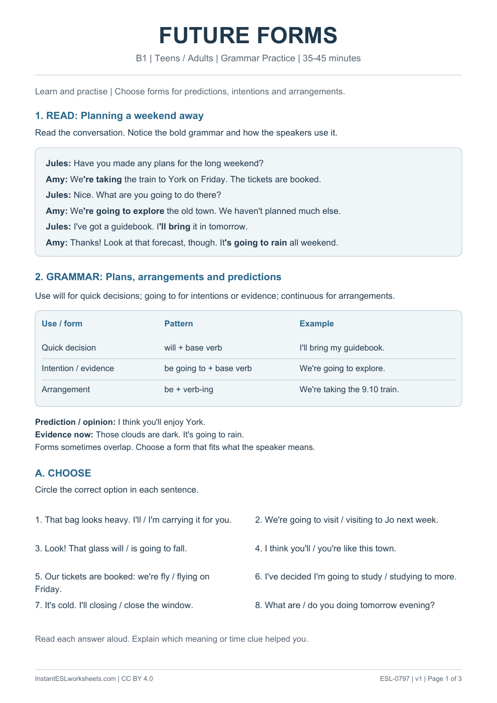 Page 1 of Future Forms - Grammar Practice