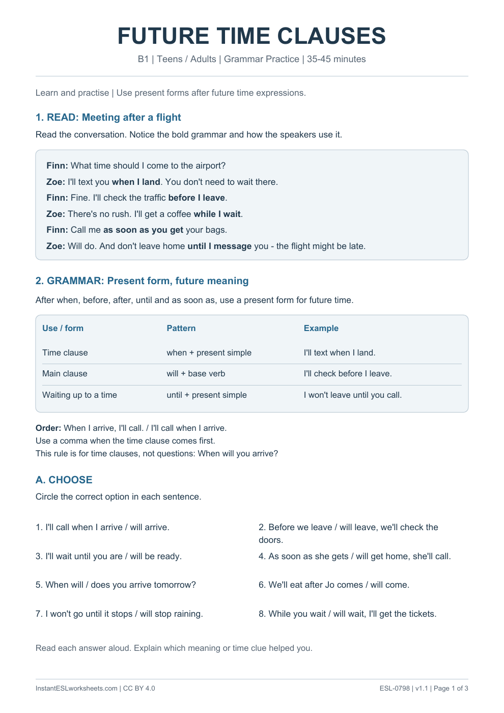 Page 1 of Future Time Clauses - Grammar Practice