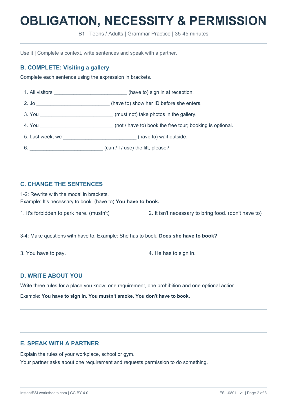Page 2 of Modals Obligation Necessity Permission - Grammar Practice