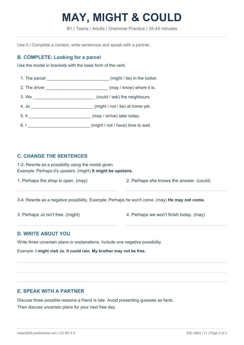 Page 2 of Modals Possibility - Grammar Practice