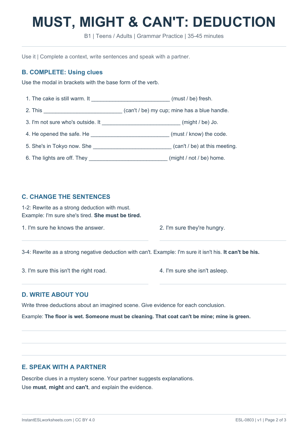 Page 2 of Modals Deduction - Grammar Practice