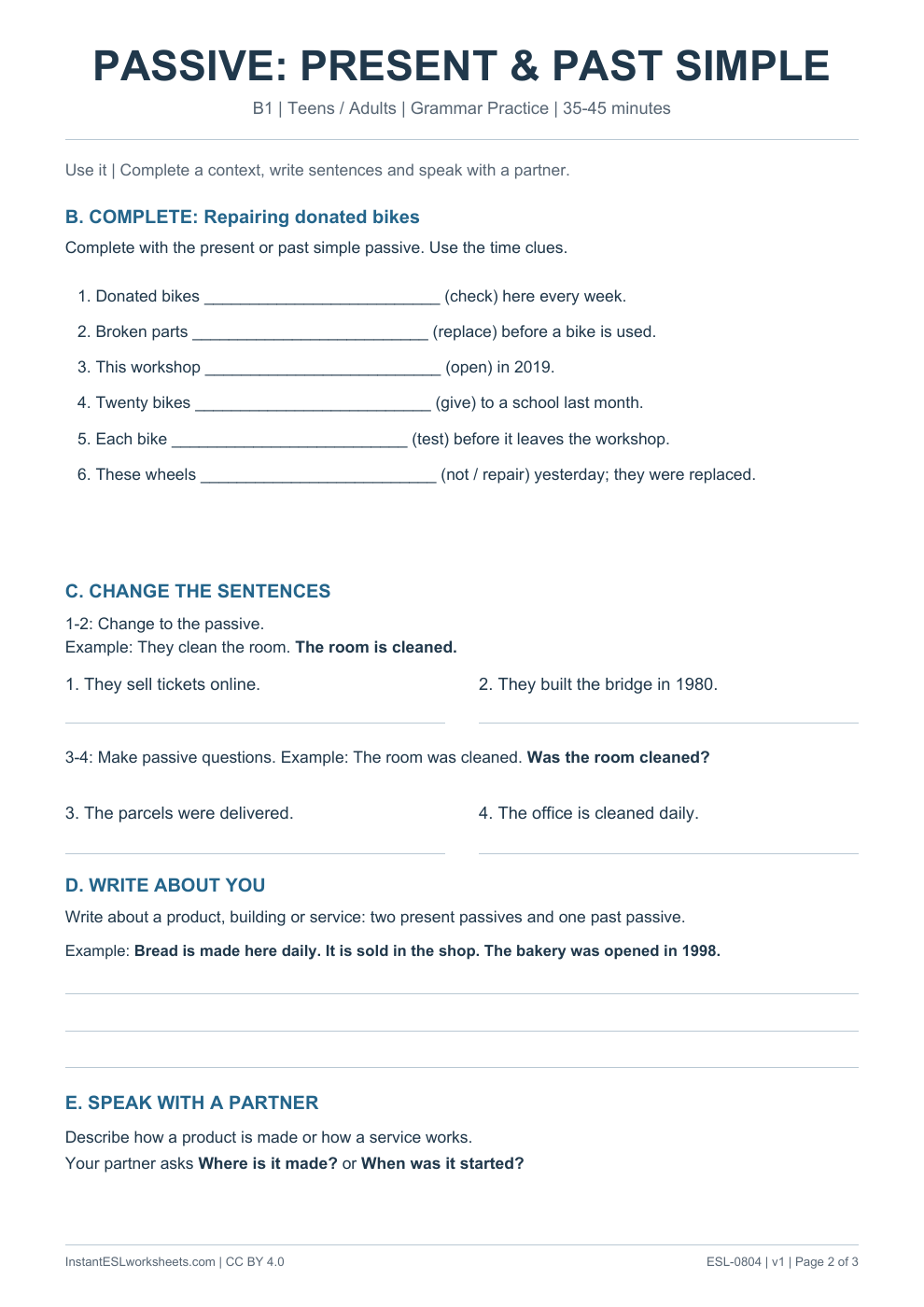 Page 2 of Passive Present and Past Simple - Grammar Practice